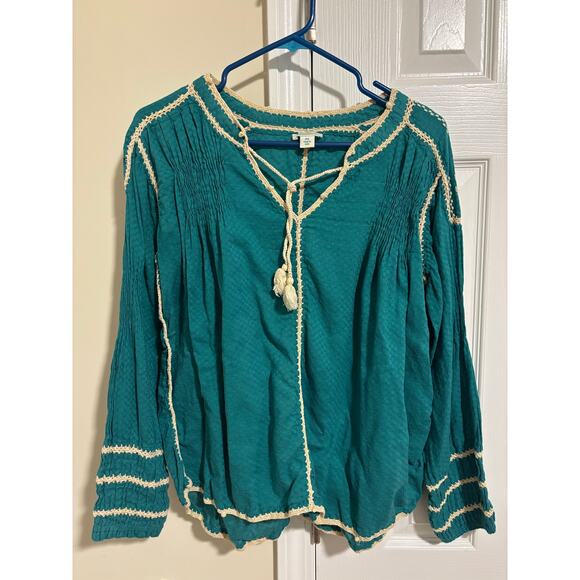 Sundance boho teal embroidered cotton top blouse - Picture 2 of 11